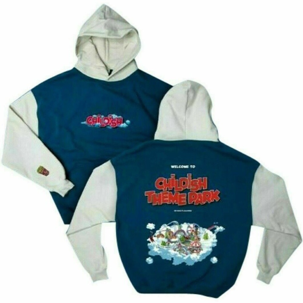 Childish Theme Park Hoodie in Blue and White